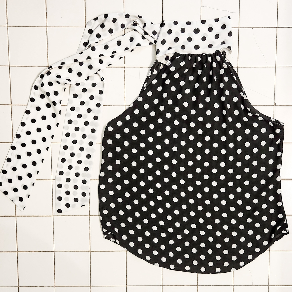 New York & Company Black and White Polka Dot Halter Blouse